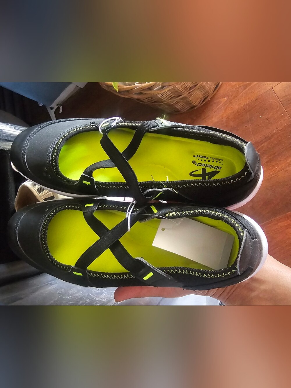 Women"s Black Slip-On Mary Jane Shoes with Neon Lime Insole